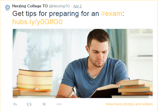 image showing tweet from a college geared to help students study