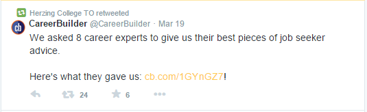 image of sample tweet from career builder offering valuable information