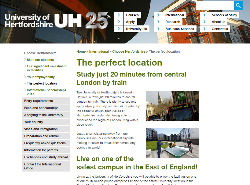 University of Hertfordshire Perfect Location