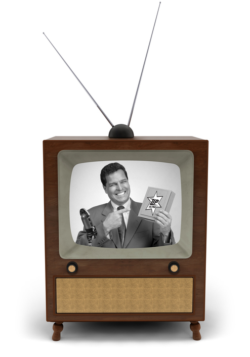 Man advertising on television