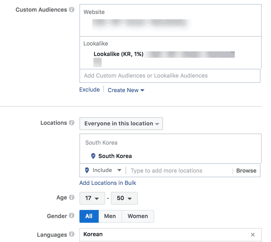 sample parameters for lookalike facebook campaigns