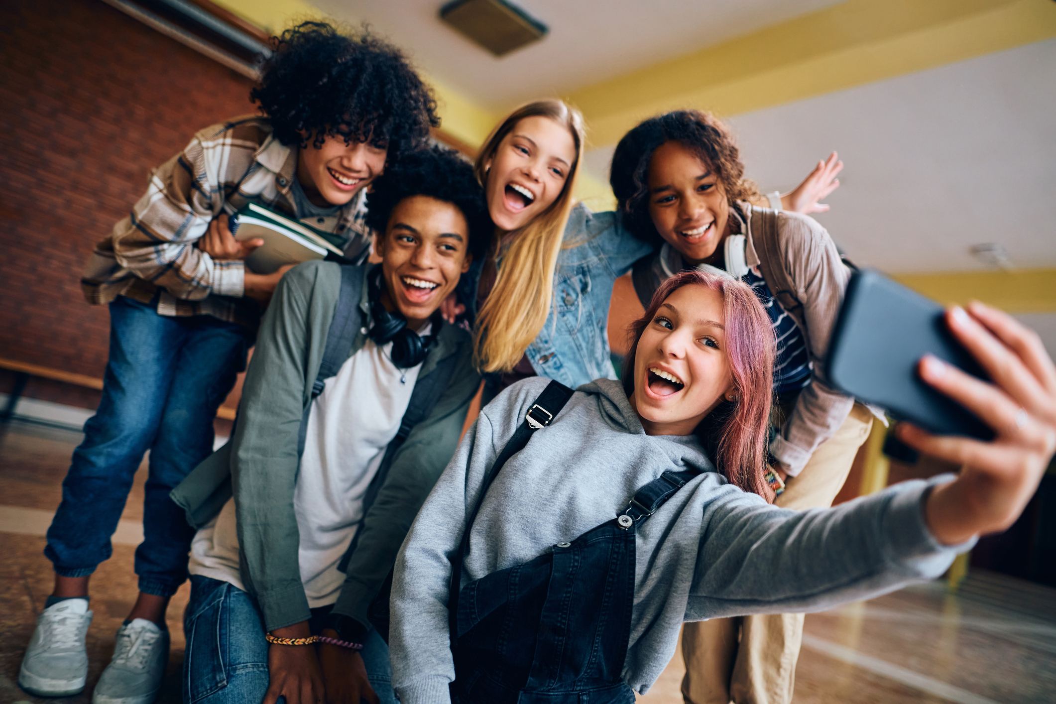 Group of students taking a photo.